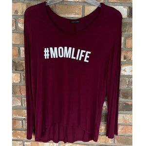 Sweet Claire Women’s Long Sleeve V-Neck Mom Life Burgundy Tee Size Large